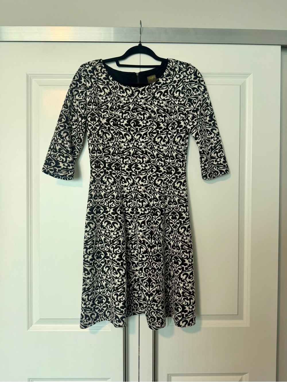 Taylor Black and White Printed Fit & Flare Dress
